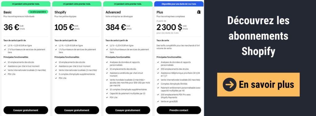 Prix d'un site e-commerce : combien ça coûte ? 3 Exemples de prix chez Shopify pour un site e-commerce