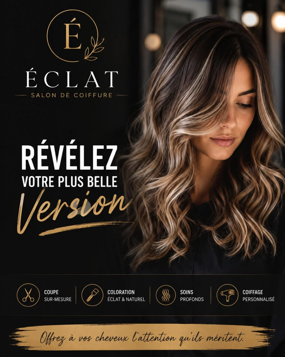 Exemple de visuel réseaux sociaux pour un salon de coiffure, réalisé par EcomForge Exemple de visuel réseaux sociaux pour un salon de coiffure, réalisé par EcomForge