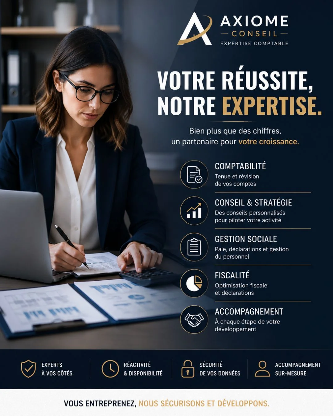 Exemple de visuel réseaux sociaux pour un cabinet de comptabilité, réalisé par EcomForge Exemple de visuel réseaux sociaux pour un cabinet de comptabilité, réalisé par EcomForge
