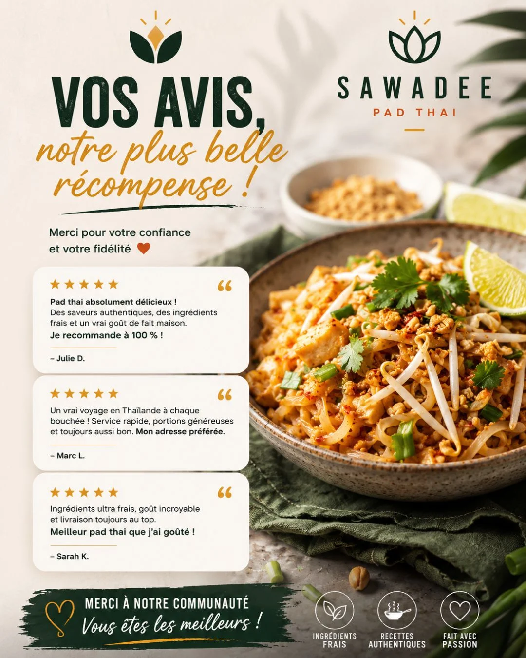Exemple de publication réseaux sociaux pour un food truck thaï, conçu par EcomForge Exemple de publication réseaux sociaux pour un food truck thaï, conçu par EcomForge