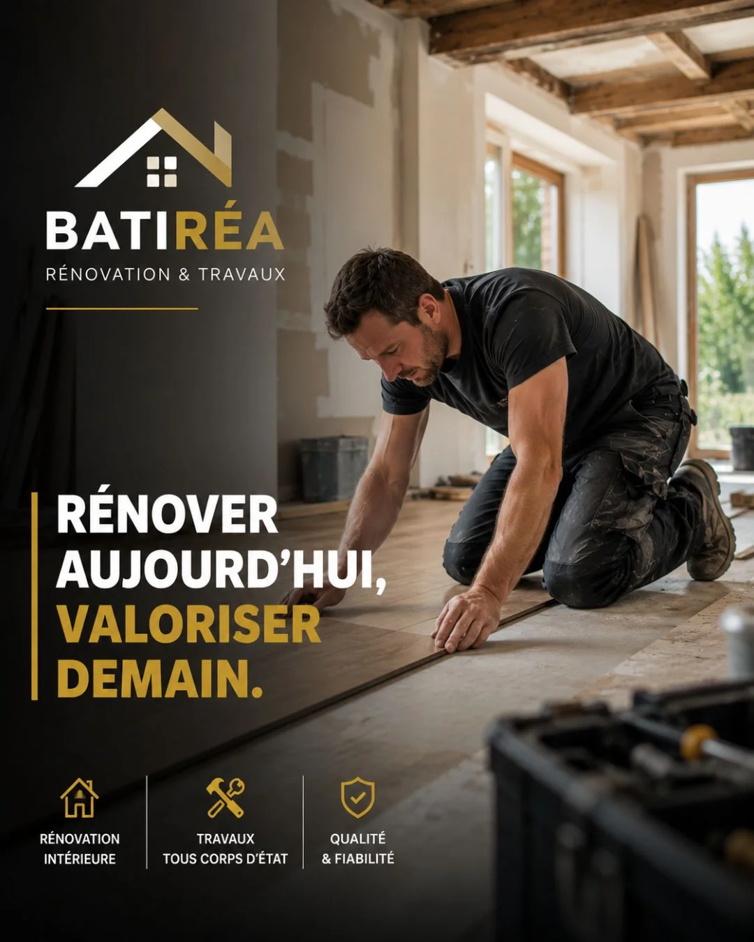 Exemple de visuel réseaux sociaux pour un artisan de la rénovation, conçu par EcomForge Exemple de visuel réseaux sociaux pour un artisan de la rénovation, conçu par EcomForge